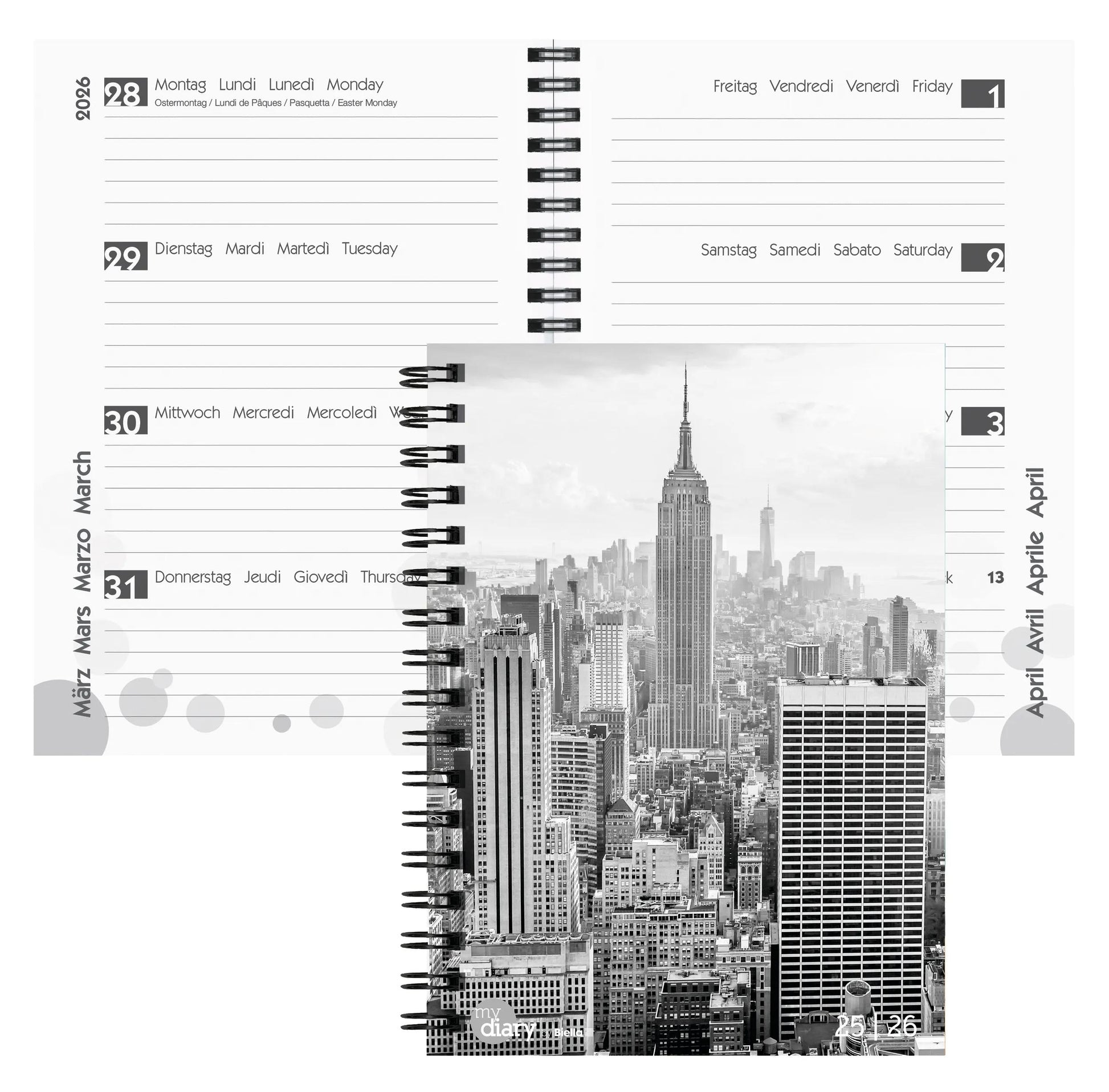 Biella mydiary Schüleragenda – 1 Woche/2 Seiten, Spiralbindung, A5, Aug–Jul, City, FSC