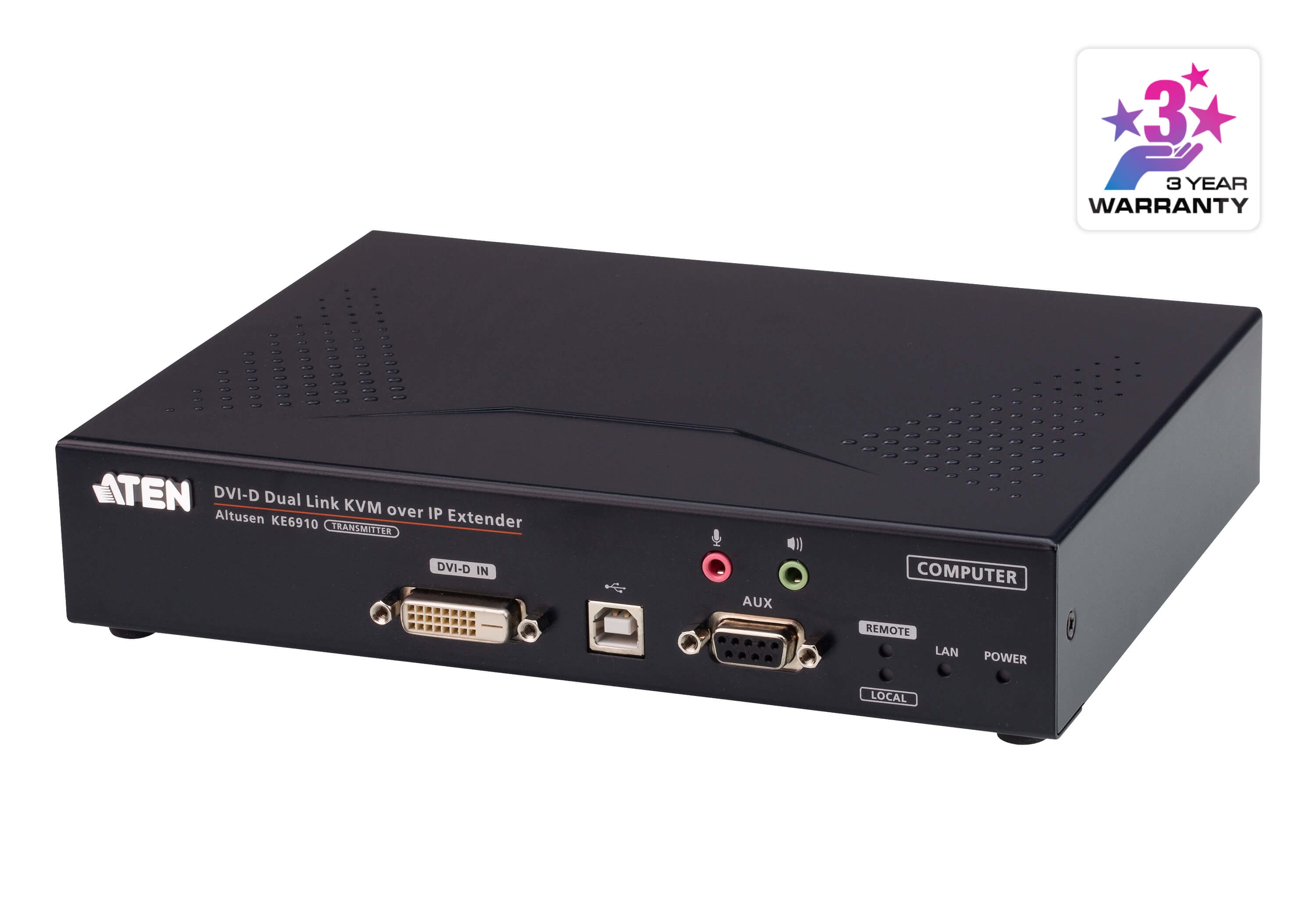 ATEN KE6910T – KVM-Extender (DVI-D, Sender) – 2560×2048, 1×RJ45, 1×SFP (1 Gbit/s, bis 10 km), 19" Rack