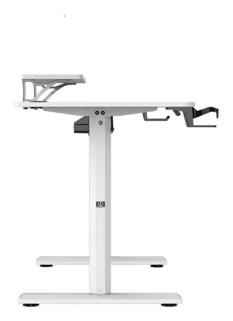Ultradesk Highlander Gaming-Tisch – 120 × 60,5 cm, elektrisch höhenverstellbar, weiss, Holz