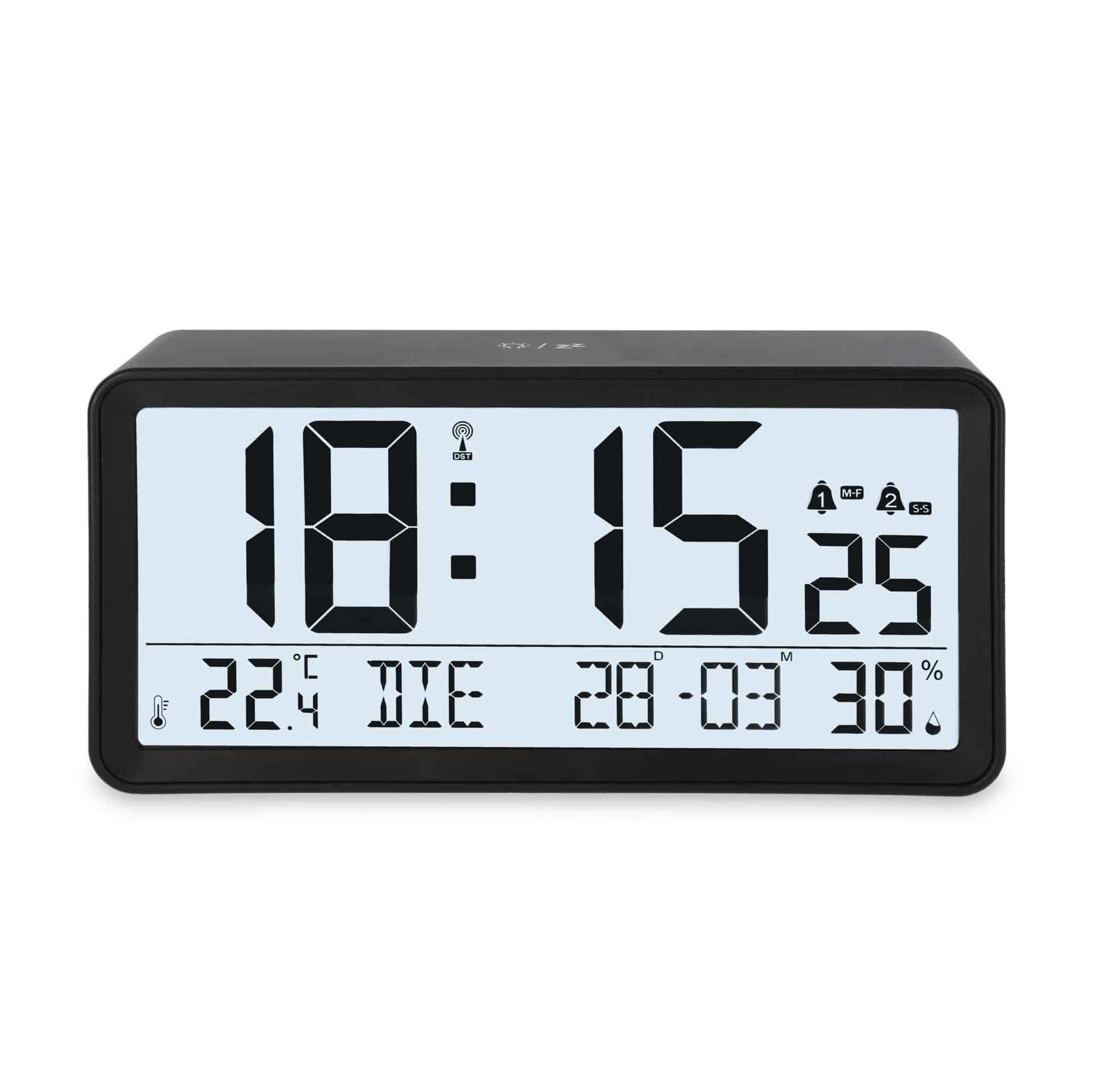 ADE CK2303 Digitalwecker – Funk, Schlummerfunktion, Thermometer, 18,8 × 9,2 × 4,9 cm, Schwarz