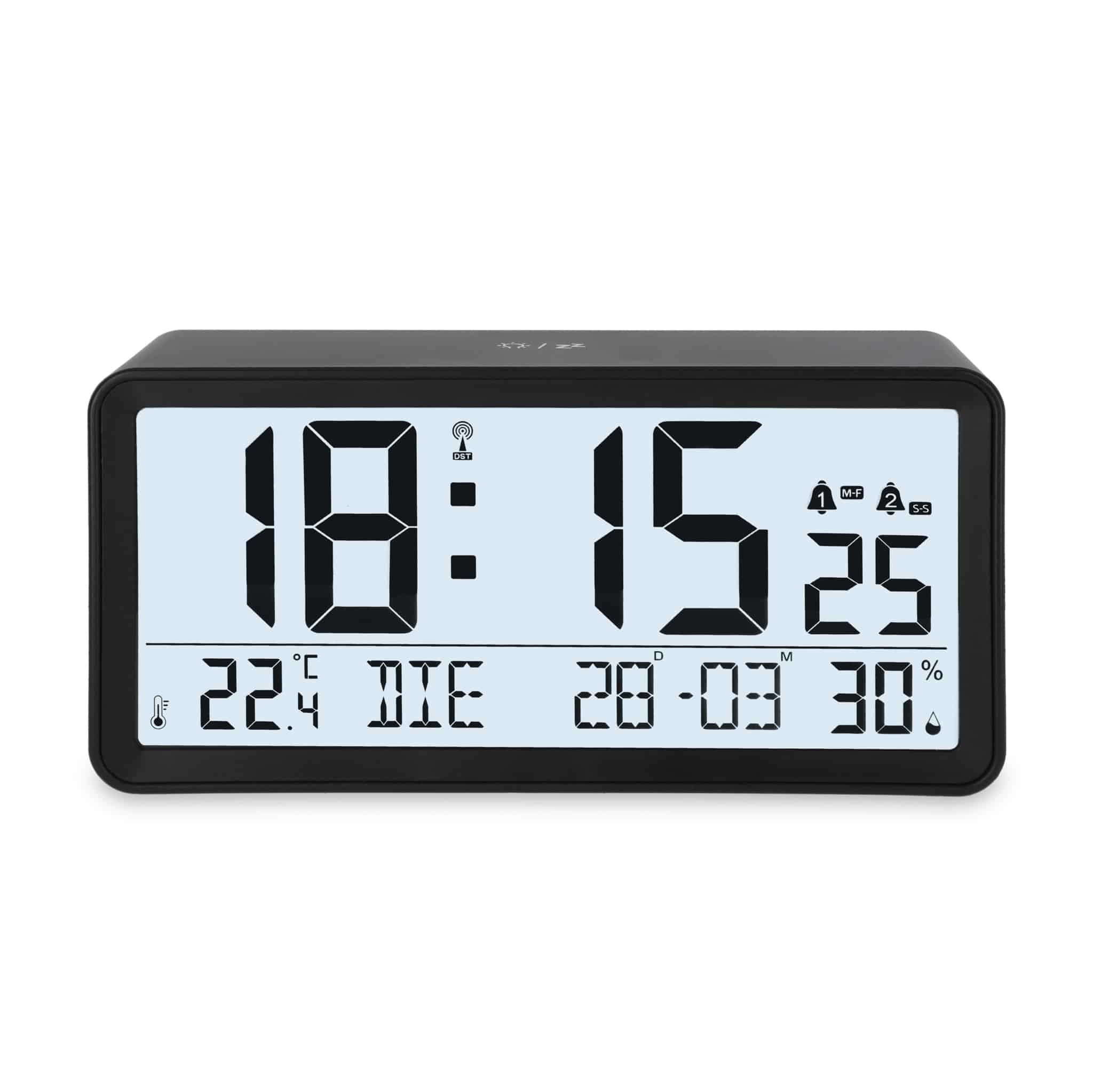 ADE CK2303 Digitalwecker – Funk, Schlummerfunktion, Thermometer, 18,8 × 9,2 × 4,9 cm, Schwarz