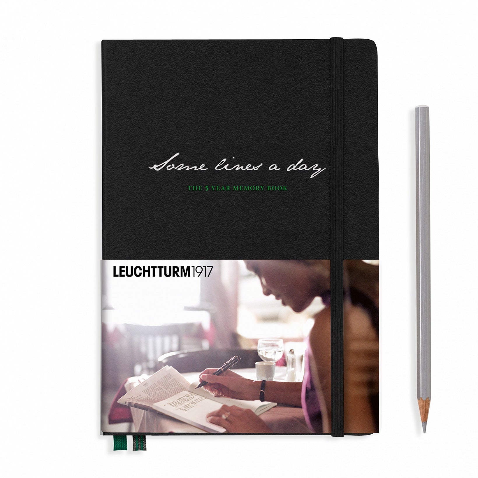 Leuchtturm Tagebuch Spruch – mit Gummiband, Tasche – 365 Seiten – A5, Schwarz