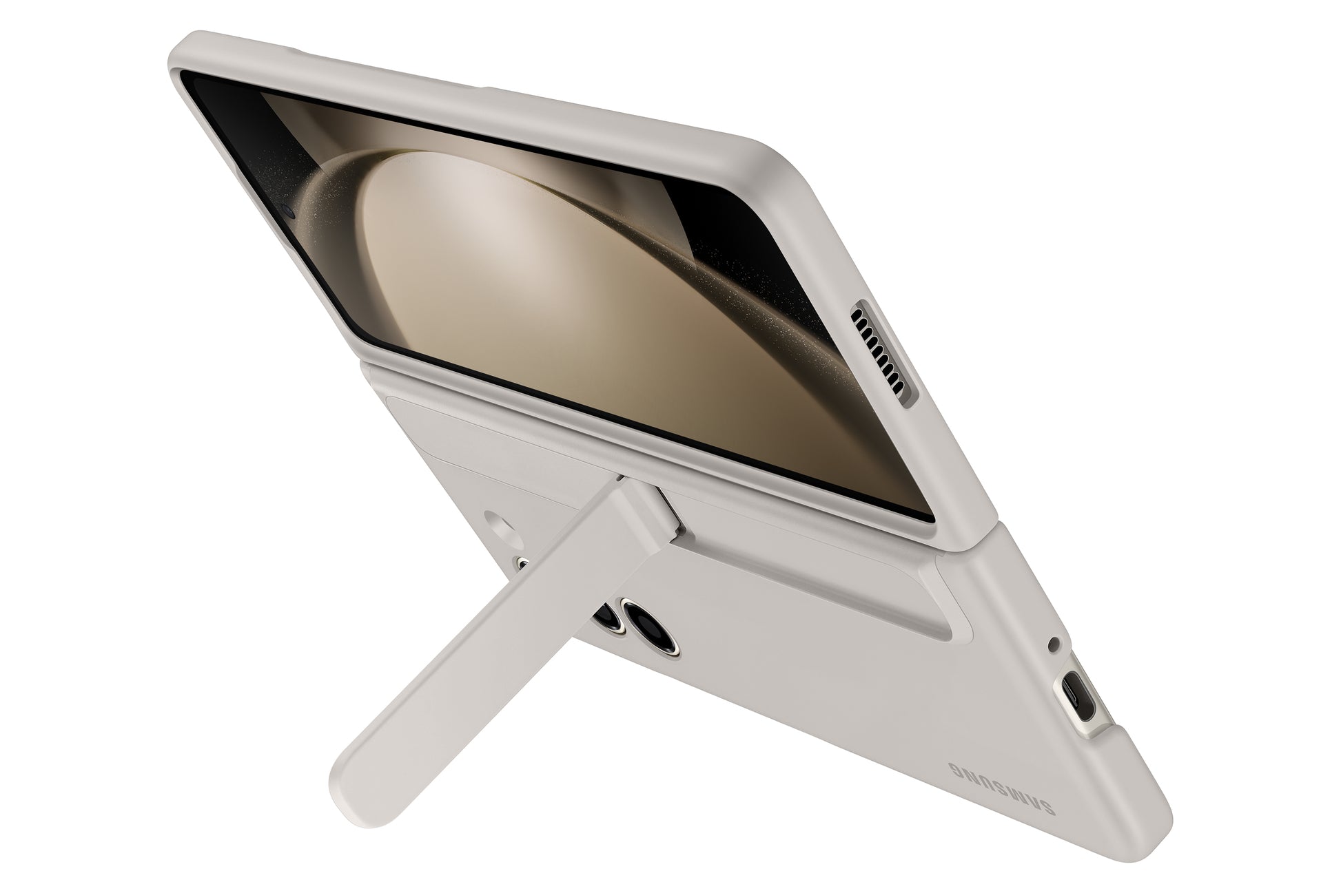 Samsung Fold Backcover – für Samsung Galaxy Z Fold5, mit Ständer, Kunststoff, Sand, mit Trageschlaufe