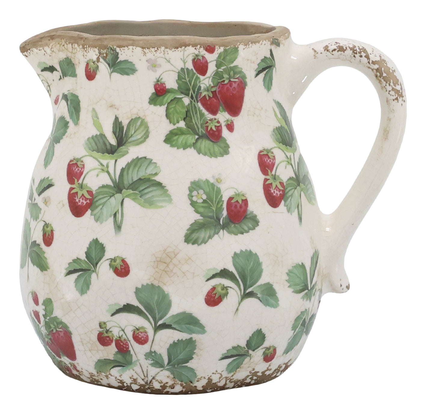 Chic Antique Karaffe mit Erdbeeren – 1 l, Ø 16 cm, H 15 cm, Keramik, Creme, mikrowellengeeignet