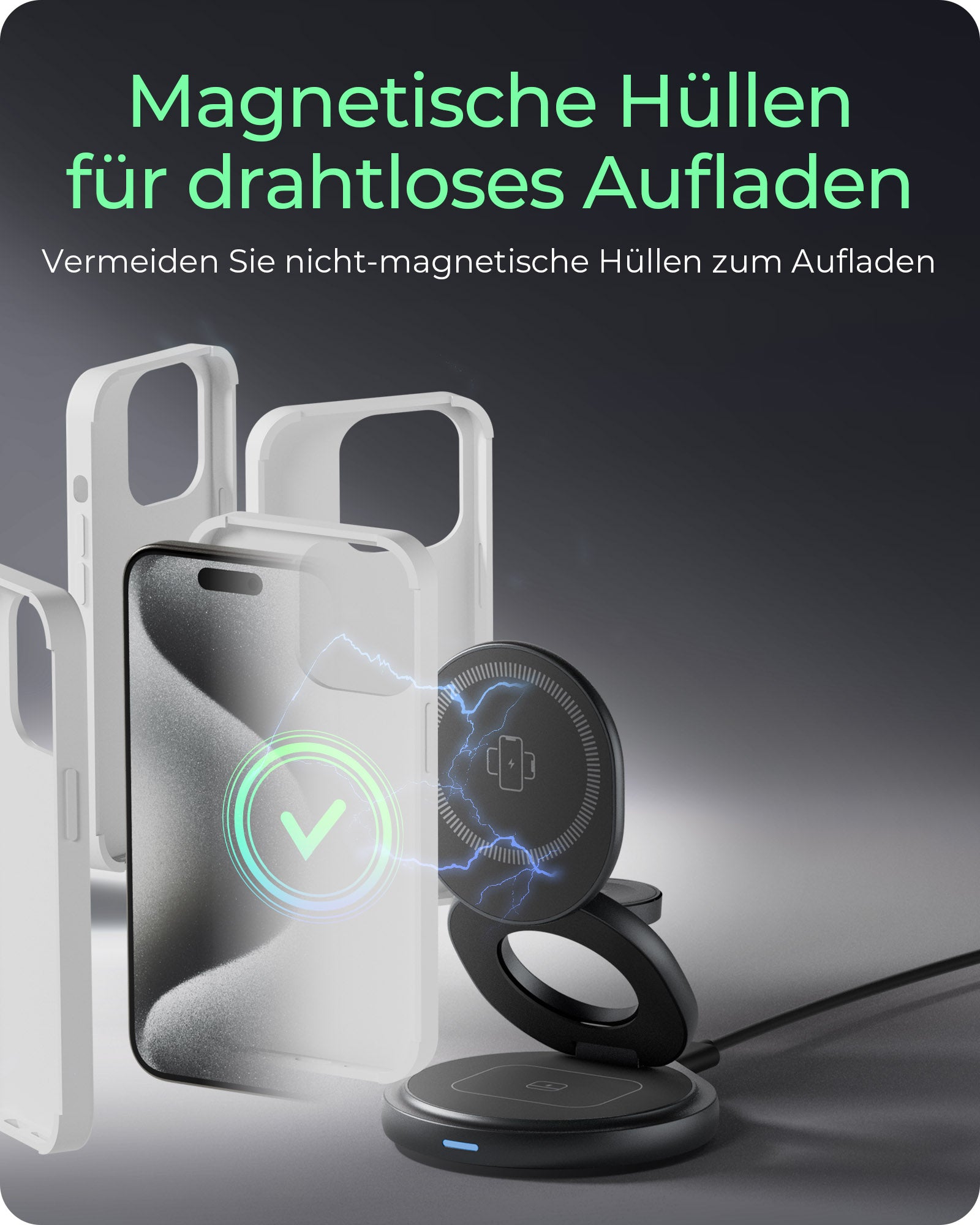 ICY BOX IB-SH101-CH 3-in-1 Ladeständer – Qi – 15 W/2,5 W/3 W – für iPhone/Samsung Galaxy/Apple Watch – Anthrazit