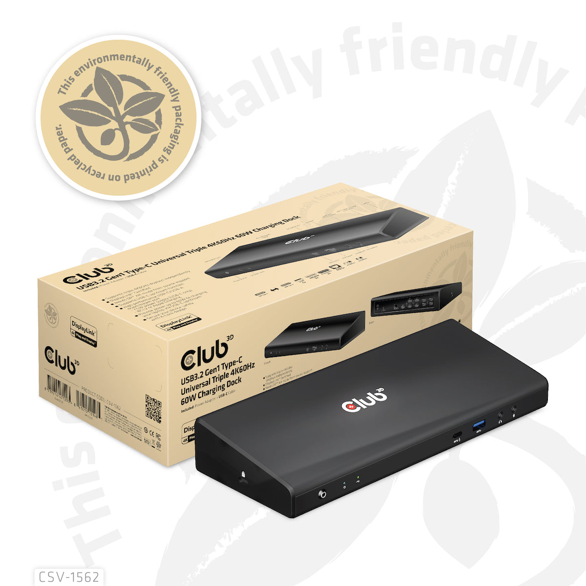 CLUB3D Club 3D CSV-1562 Dockingstation – USB-C, 2× DP, 3× HDMI, 4× USB-A, 135 W PD, GbE, 3,5 mm, für Windows/Mac