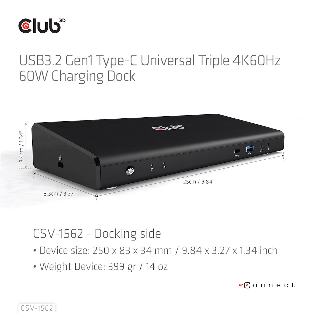 CLUB3D Club 3D CSV-1562 Dockingstation – USB-C, 2× DP, 3× HDMI, 4× USB-A, 135 W PD, GbE, 3,5 mm, für Windows/Mac