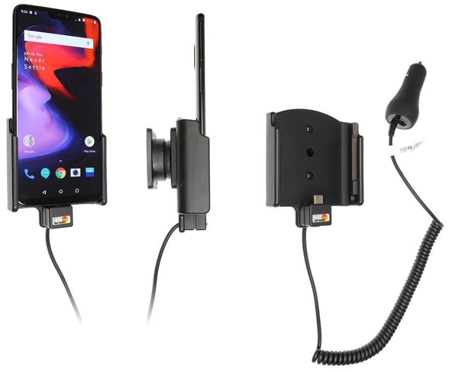Brodit Auto-Halterung, Clip-Montage, 360° drehbar, mit Zigarettenanzünder & USB-A – für Handy – Schwarz