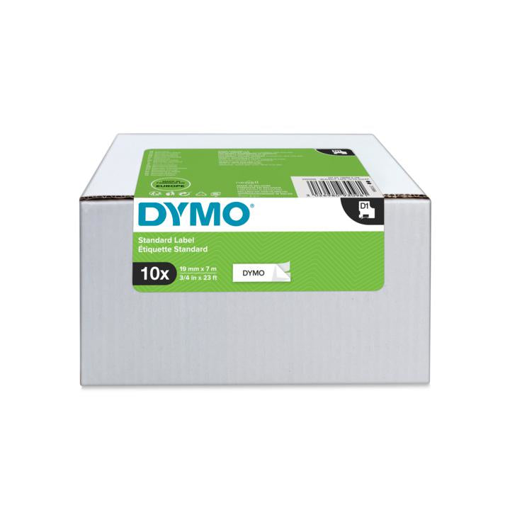 DYMO Schriftband – 19 mm × 7 m, weiss, schwarz – D1, 10er-Pack