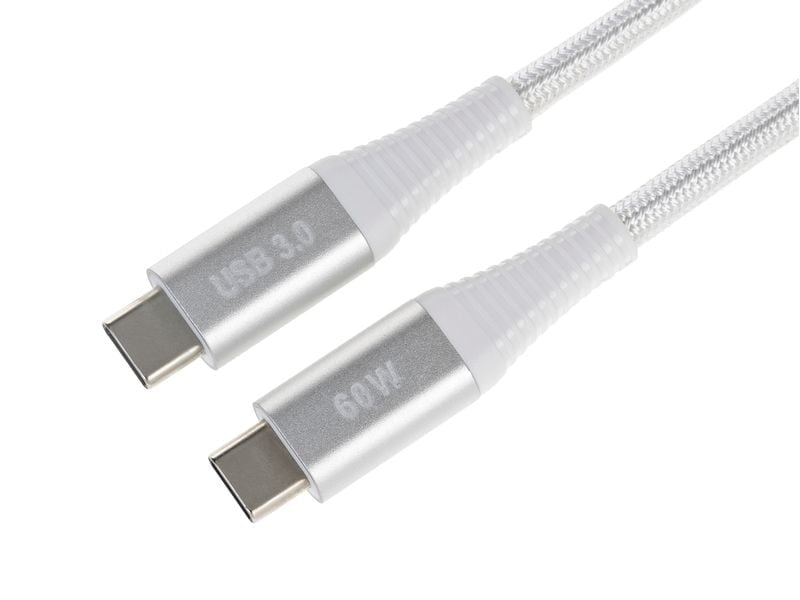 ONIT USB-Adapter USB-C auf USB-C – USB 3.2 Gen 1 (5 Gbit/s) – PD 60 W – Textilmantel – Weiss