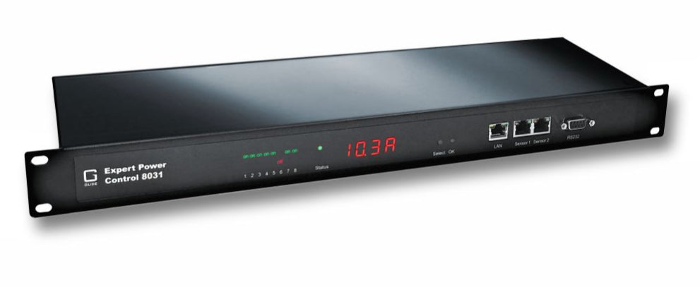 Güde Gude IP Power Switch – 230 V, 10 A, C20 IN, 8× C13 OUT, 1U – Schwarz – 8031-1