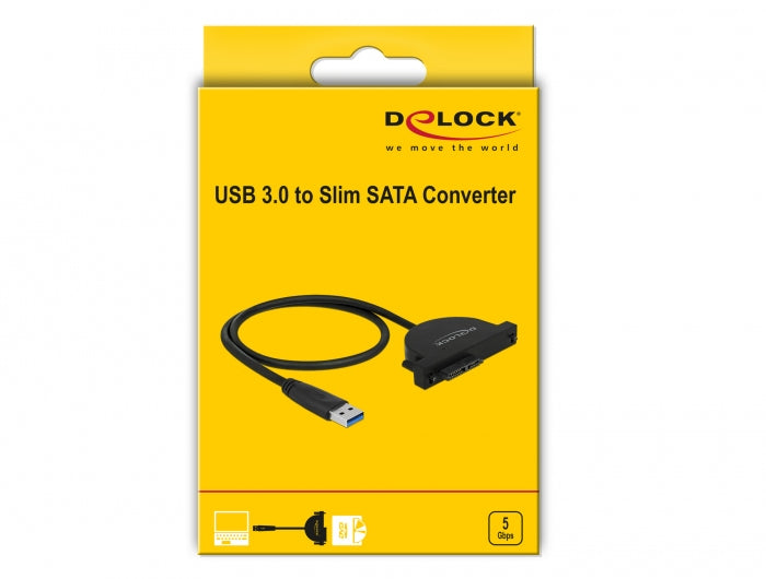 DeLOCK 64048 Adapter USB 3.2 Gen 1 (5 Gbit/s) zu SATA 6 Gbit/s – 0,35 m, JMicron JMS578, für Slimline (13-Pin)