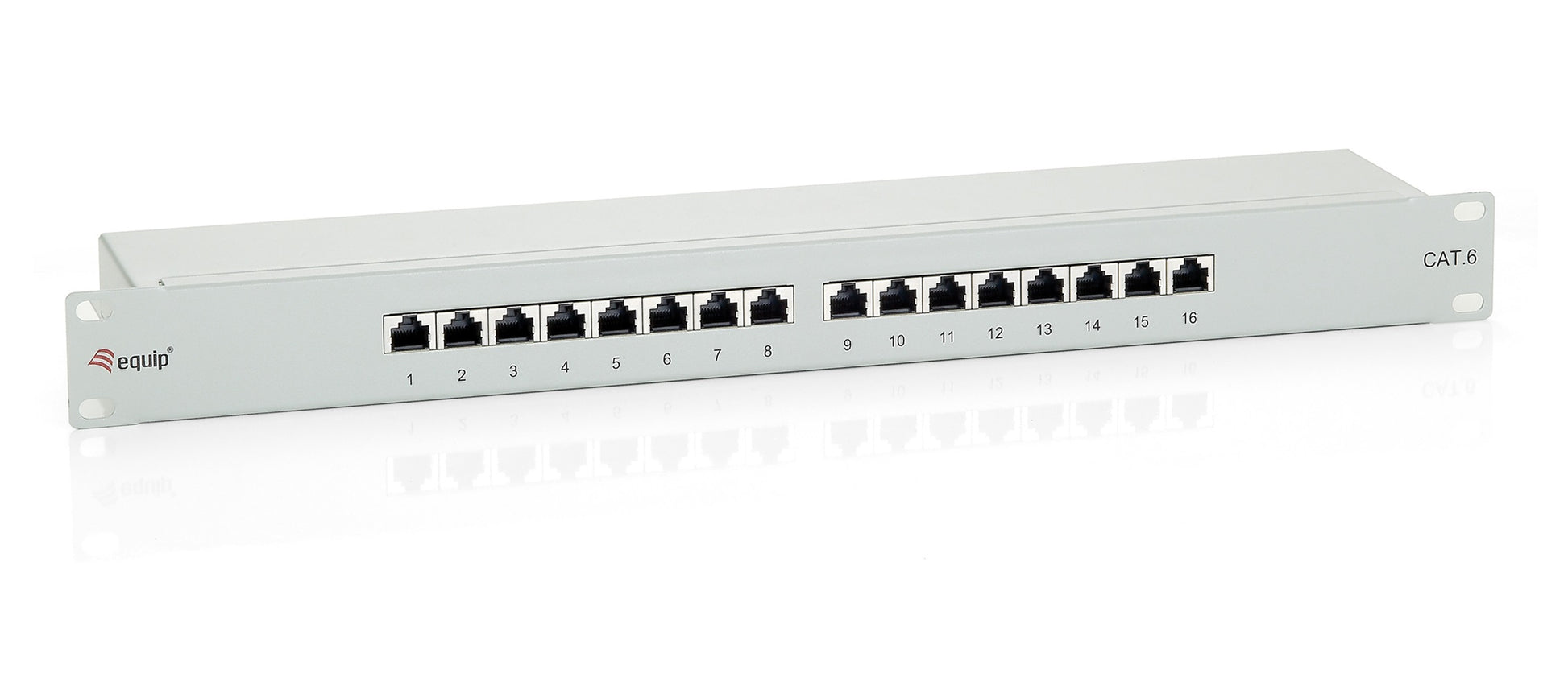 Equip Patchpanel Cat 6 – 16× RJ‑45, geschirmt, LSA, 19", 1U, Grau