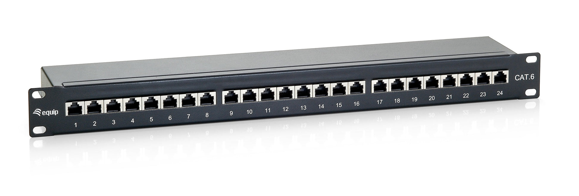 Equip Patchpanel – 24× RJ‑45, Cat6, geschirmt, 19", 1U, Schwarz