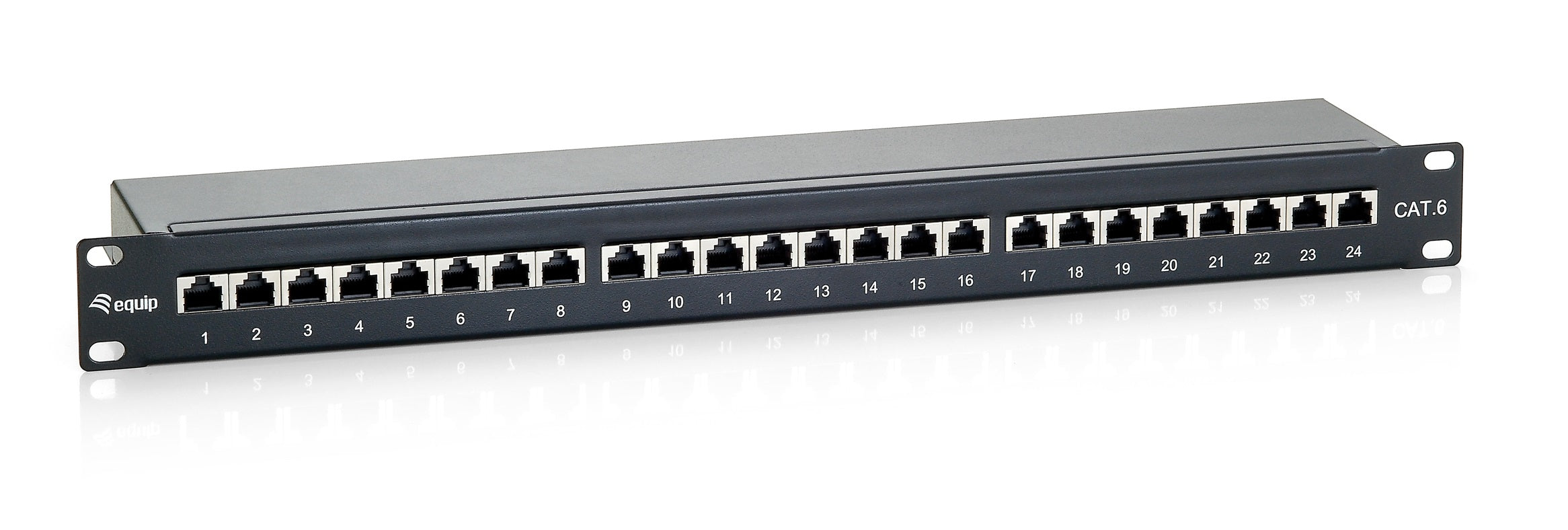 Equip Patchpanel – 24× RJ‑45, Cat6, geschirmt, 19", 1U, Schwarz