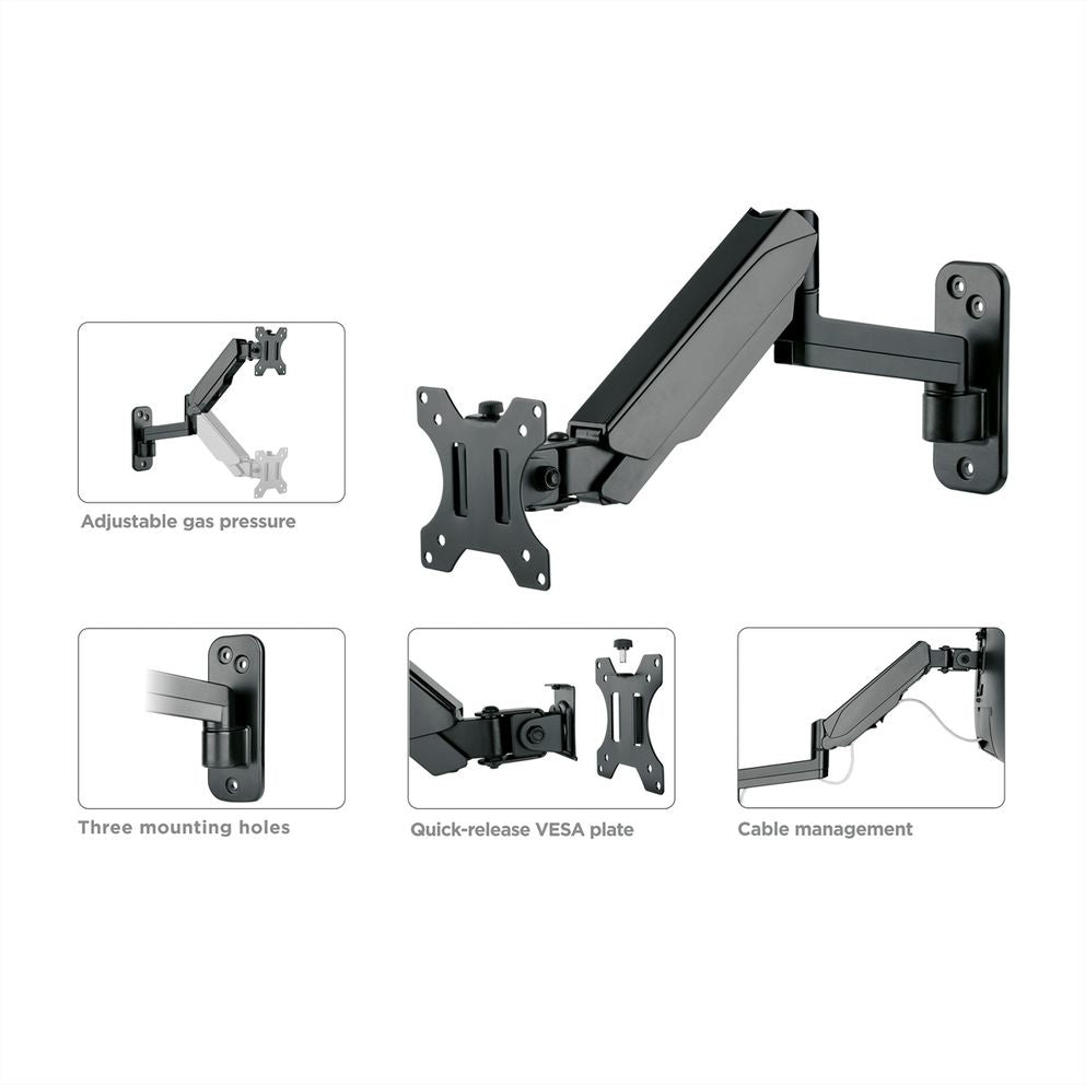 VALUE Monitor-Wandhalterung – 17–32" – VESA 75×75/100×100 mm – bis 8 kg/Monitor – Gasfeder – für Monitore