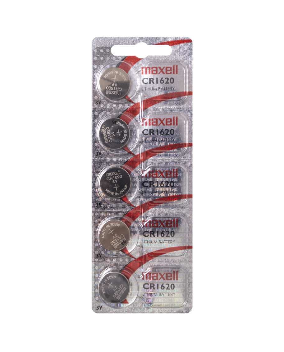 Maxell Knopfzellen CR1620, Lithium-Mangandioxid, 3 V – 5 Stk.