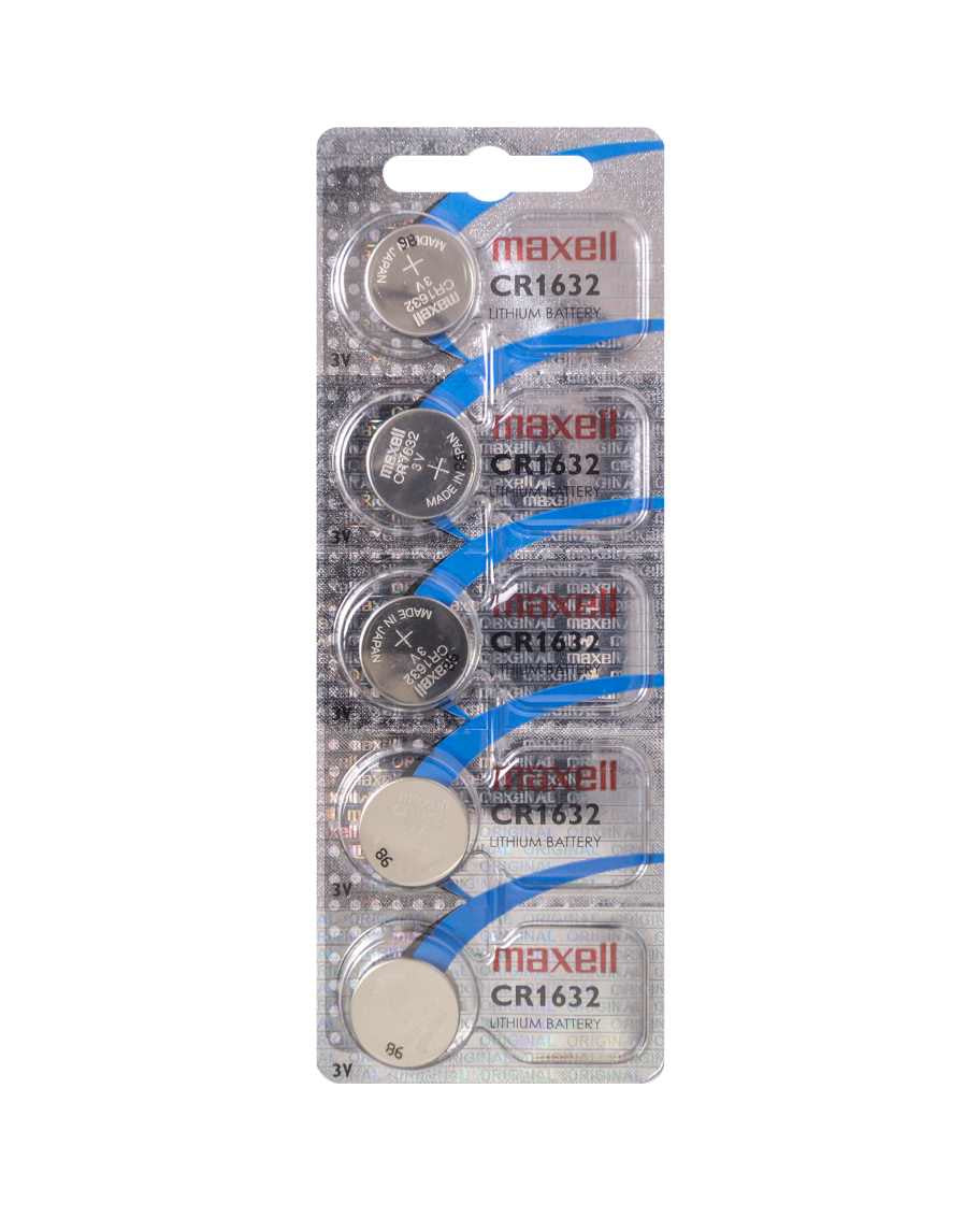 Maxell Knopfzellen CR1632, Lithium-Mangandioxid, 3 V – 5 Stk.