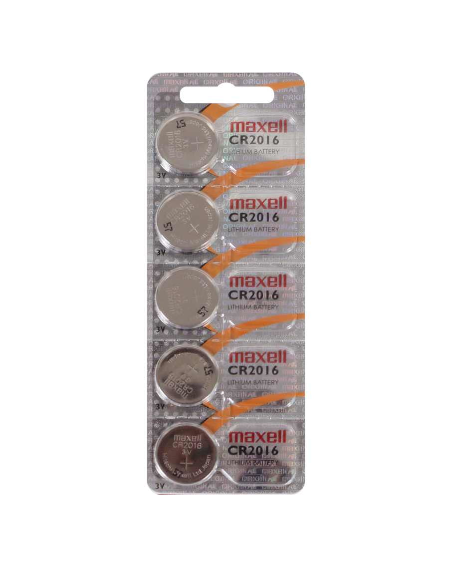 Maxell Knopfzellen CR2016, Lithium-Mangandioxid, 3 V – 5 Stk.