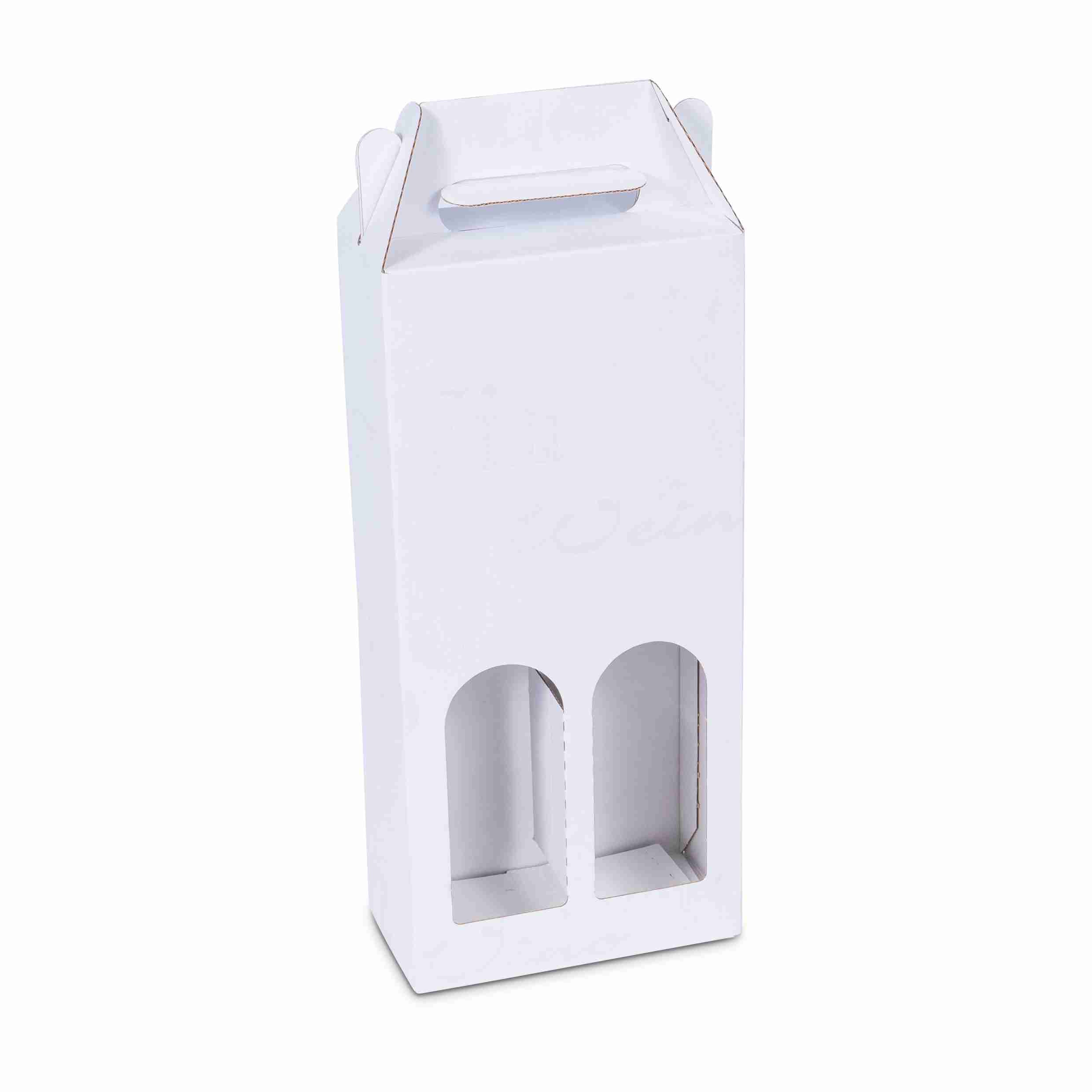 Model Weinpräsentkarton Wellpappe weiss – Innenmass 166 × 362 × 82 mm – für 2 Flaschen – 1 Palette (1'400 Stk.)