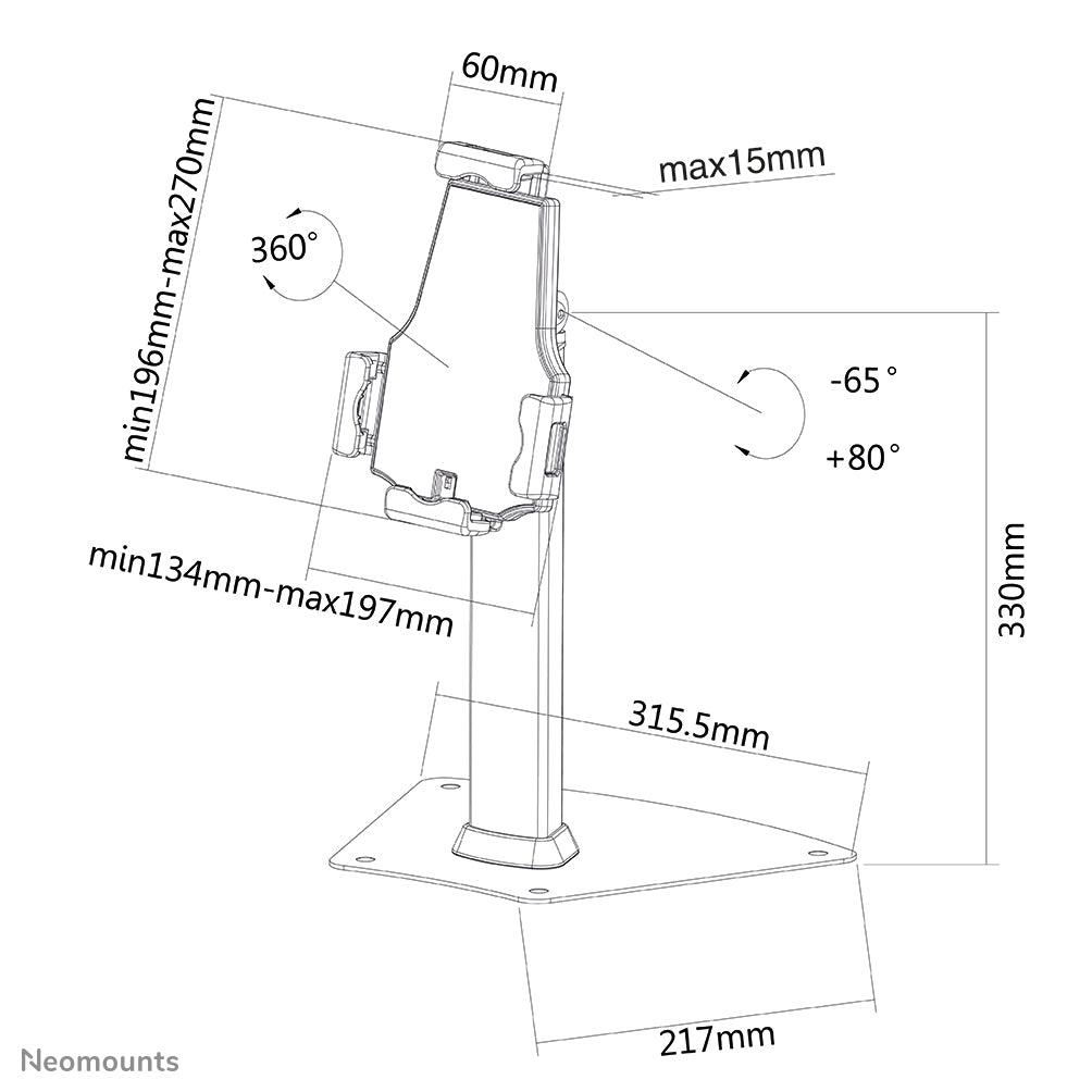 Neomounts Tablet-Tischhalterung – für 7,9–10,5" Tablets, abschliessbar, 360° drehbar – Silber