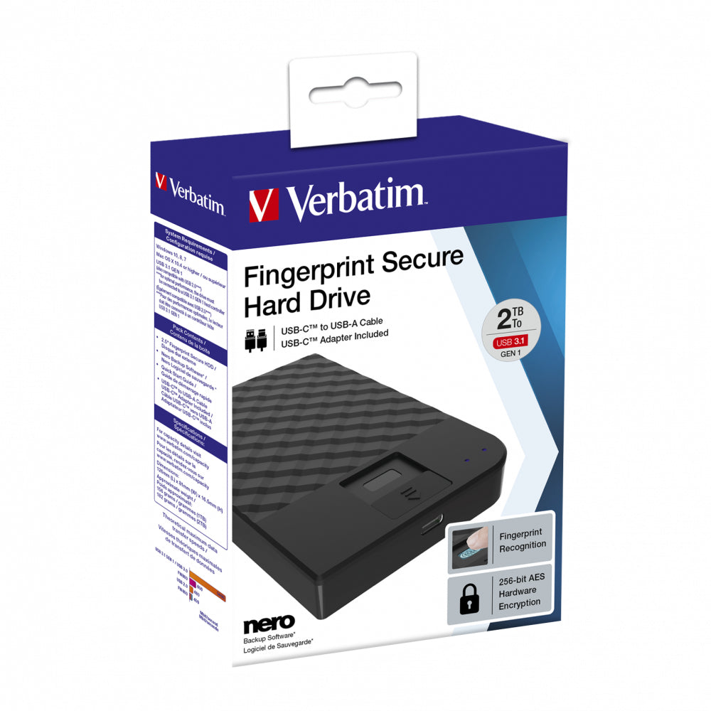 Verbatim Externes SSD-Laufwerk – 2 TB, USB 3.0, Fingerabdruckscanner
