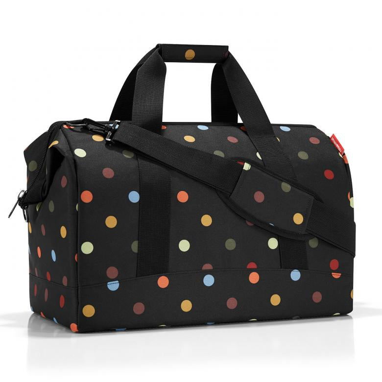 Reisenthel Umhängetasche Allrounder L Dots – Polyester, Schwarz, 48 × 29 × 39,5 cm