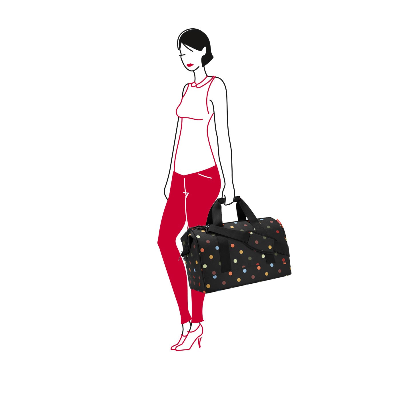 Reisenthel Umhängetasche Allrounder L Dots – Polyester, Schwarz, 48 × 29 × 39,5 cm