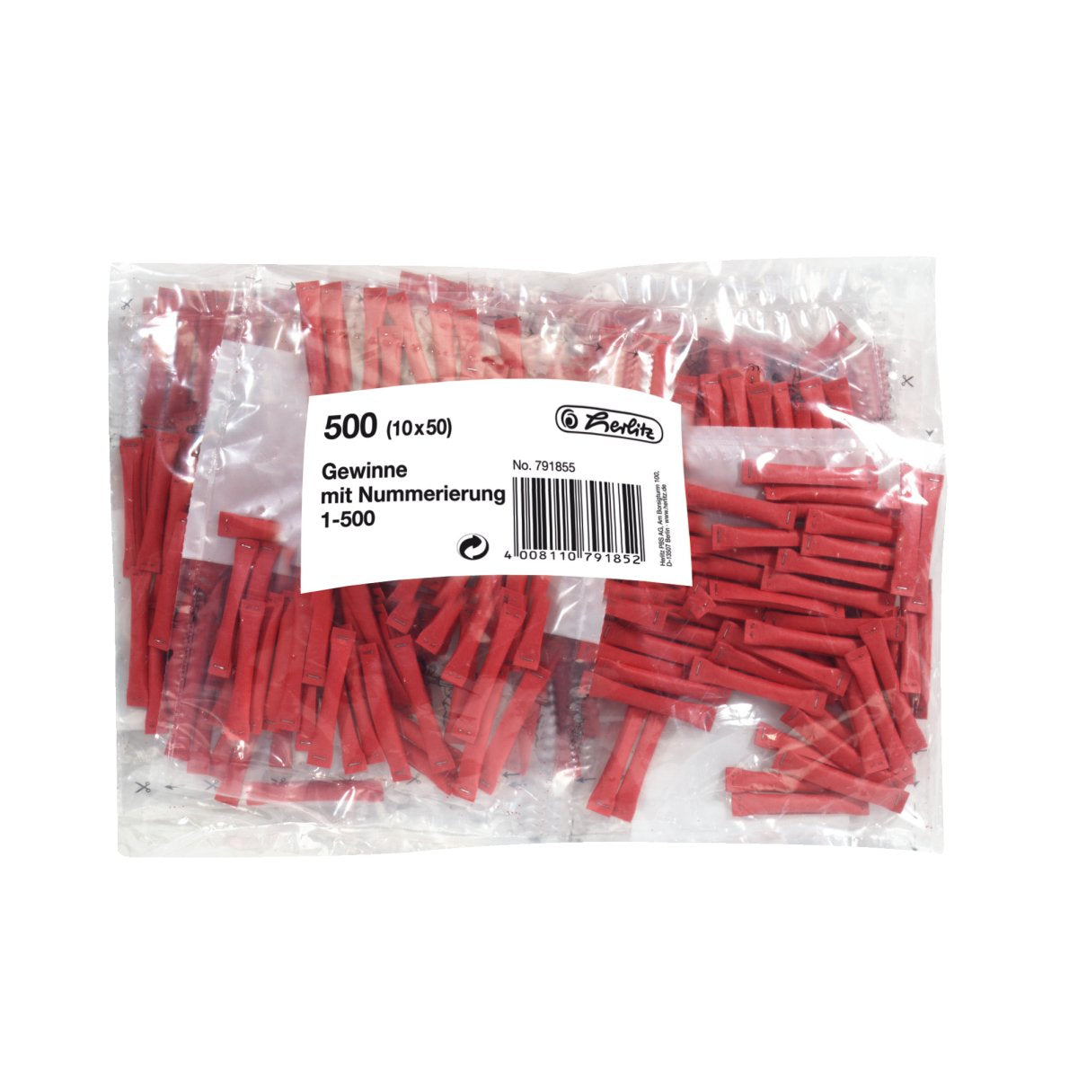 Herlitz Tombola Trefferlose – 500 Stück, nummeriert, rot