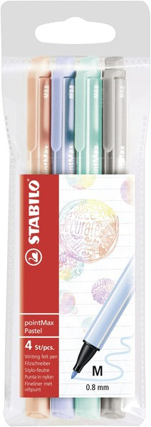 STABILO pointMax Pastell Filzstift – Rundspitze, 0,8 mm, wasserbasiert, 4 Farben