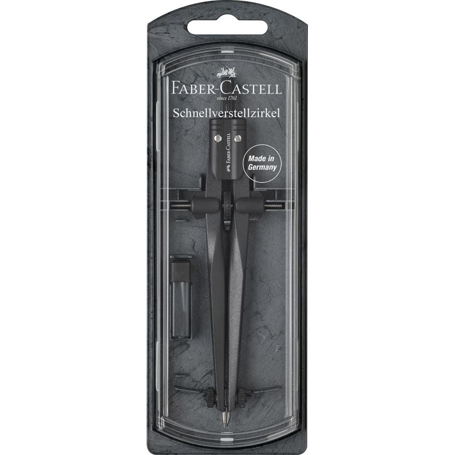 Faber-Castell STREAM Schnellverstellzirkel – Länge 170 mm, max. Kreis-Ø 34 cm, inkl. Minendose, schwarz