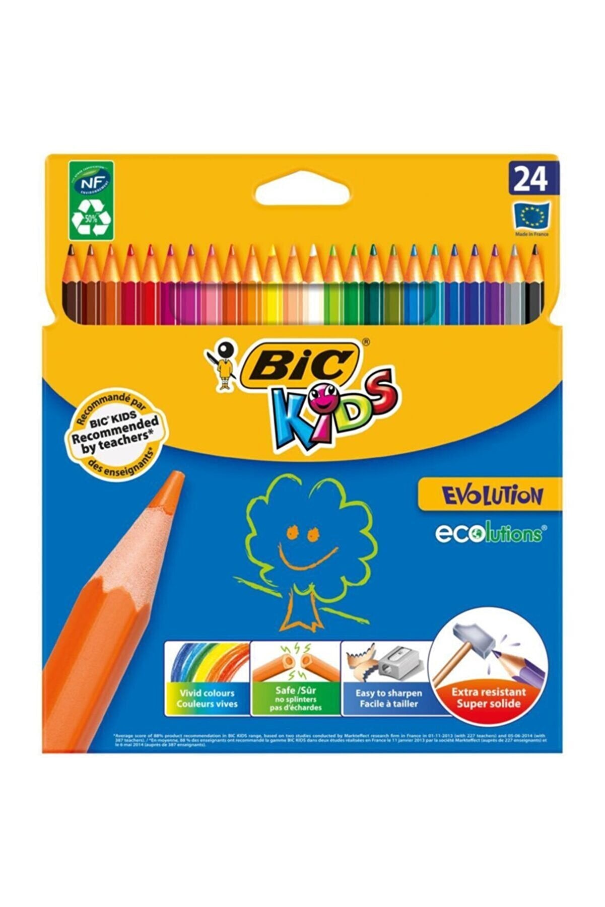 BIC Buntstifte – 24 Farben, im Kartonetui, Ø 3,2 mm, Kunstharz, NF Environment