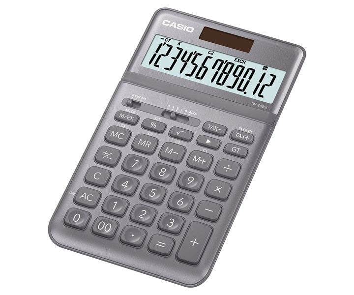 Casio Tischrechner JW-200SC-GY – 12-stellig – Solar/Batterie – Grau