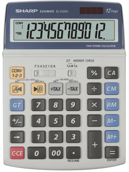 Sharp Finanzrechner EL-2125C – 12-stellig – Solar/Batterie – Schwarz/Blau/Grau