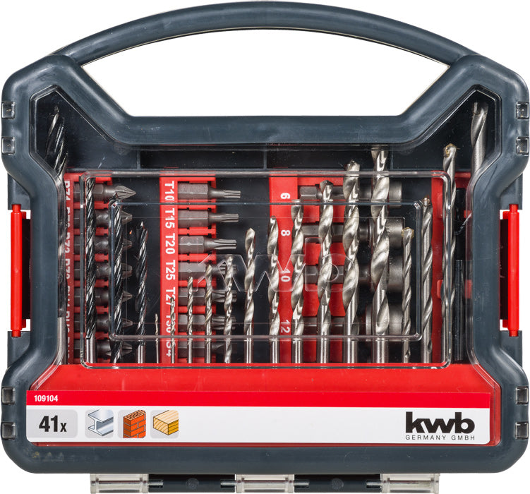 kwb Bohr- & Bit-Set 4 mm Stahl 1/4" – für Holz – 41-tlg. – magnetisch