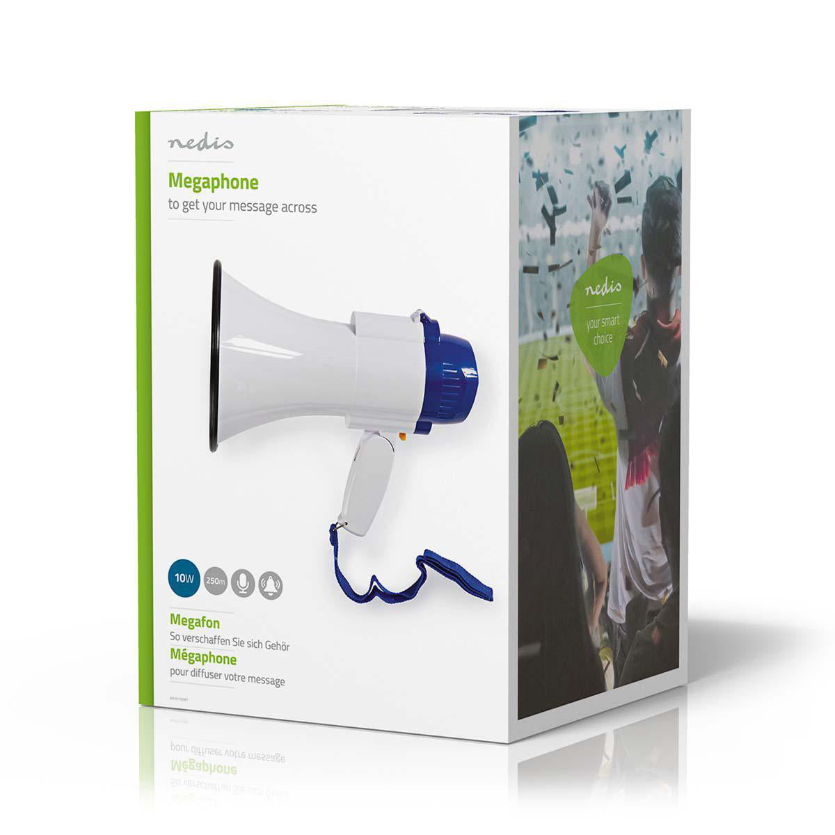 Nedis Megaphon – Party-Lautsprecher – 10 W, 115 dB, 250 m, Batteriebetrieb, Weiss
