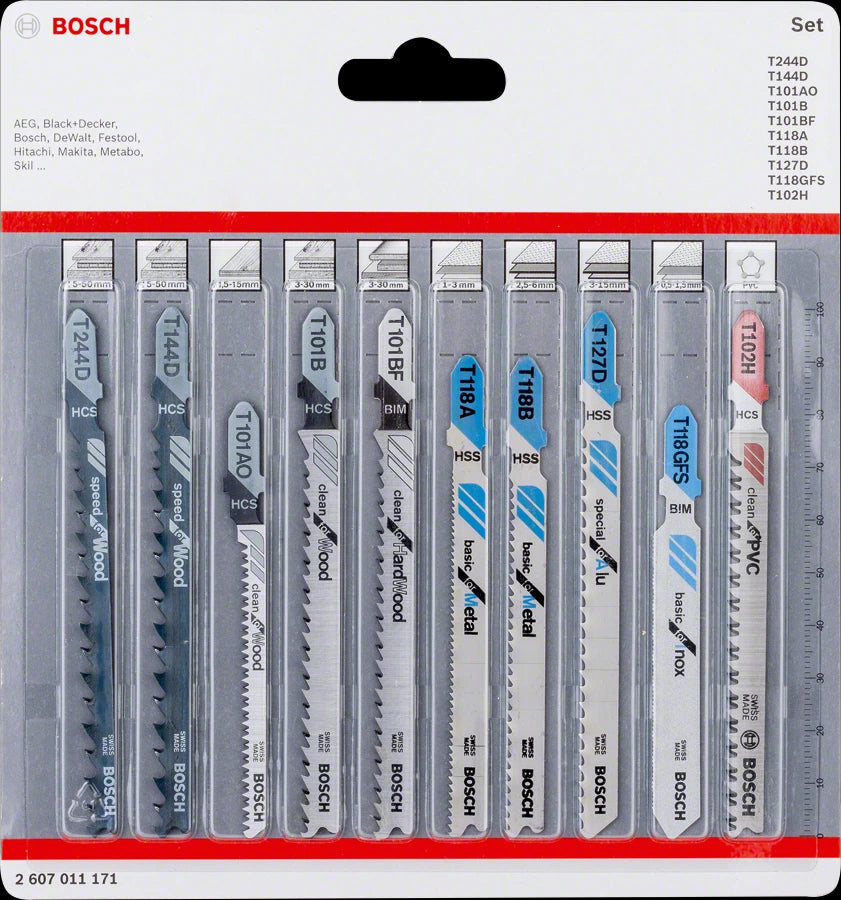 Bosch Professionelles Stichsägeblatt-Set – für Metall, Holz, Kunststoff – 10-tlg.