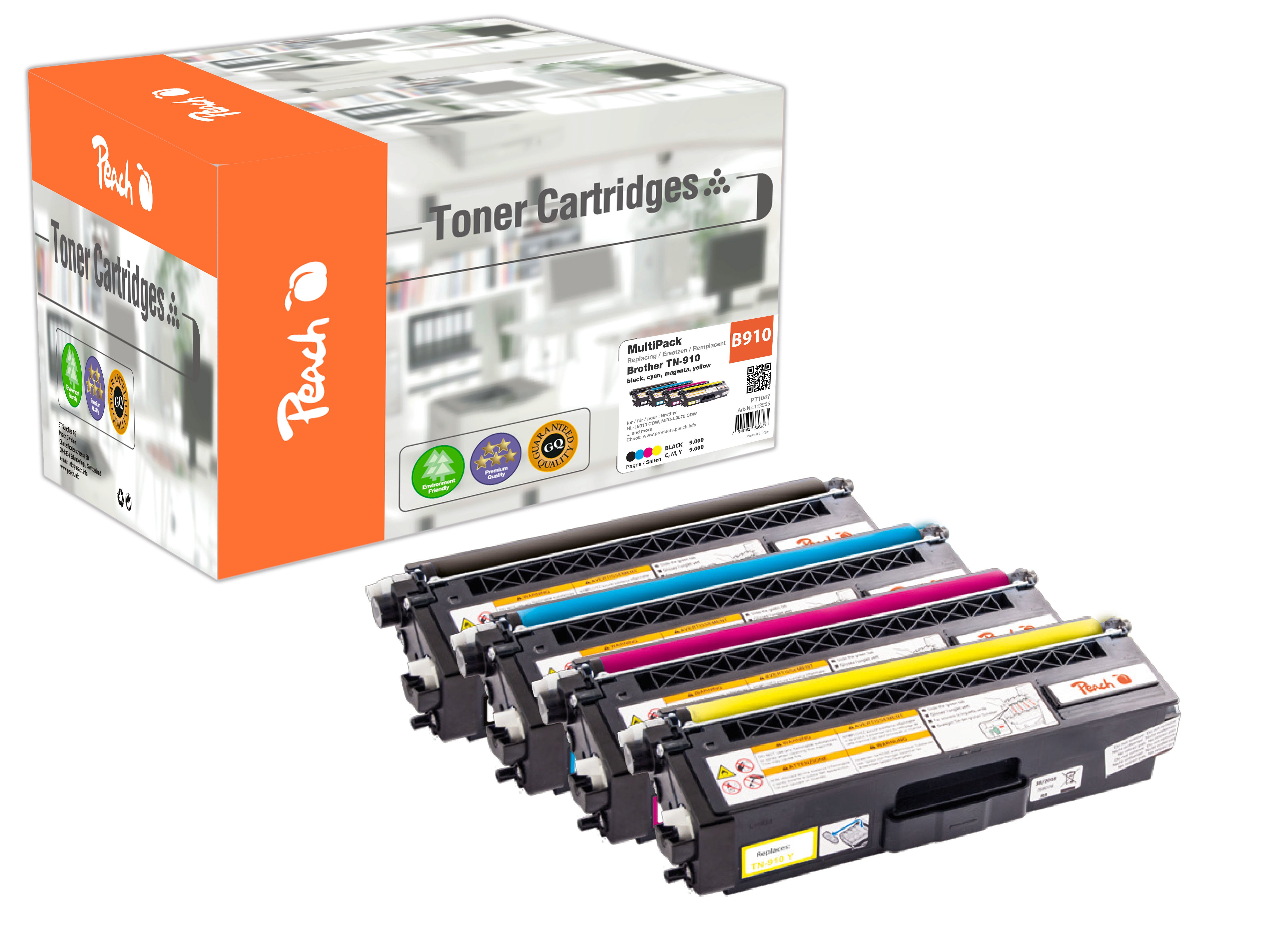 Peach Toner-Multipack TN-910 – BK/C/M/Y, 9000 Seiten – für Brother HLL 9310 / MFCL 9570