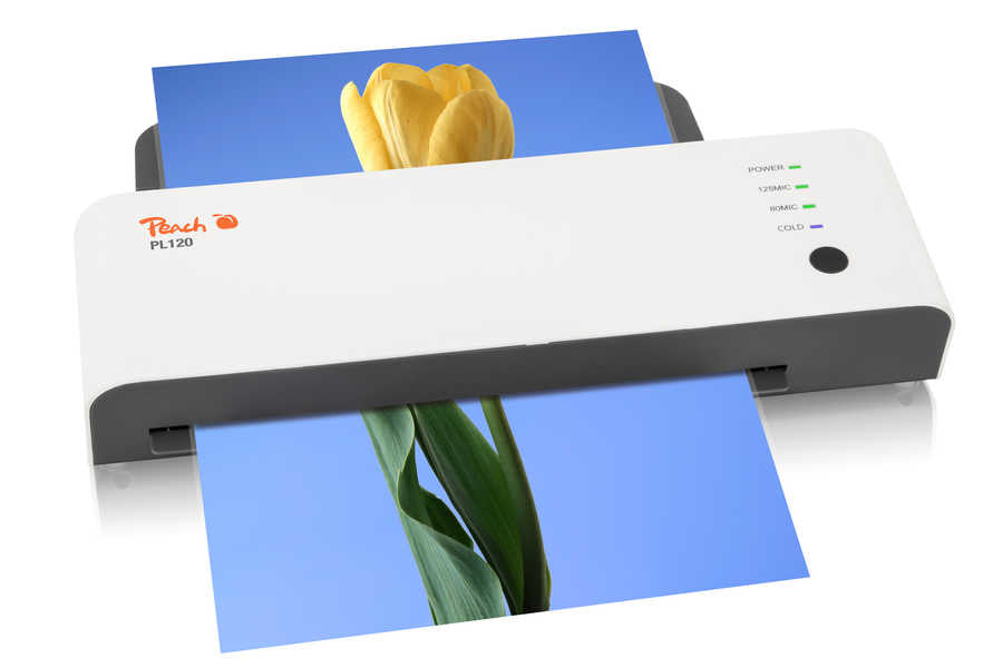 Peach PL120 Laminiergerät A4 – Heisslaminator, bis 125 µm, 2 Rollen, 600 mm/min, weiss