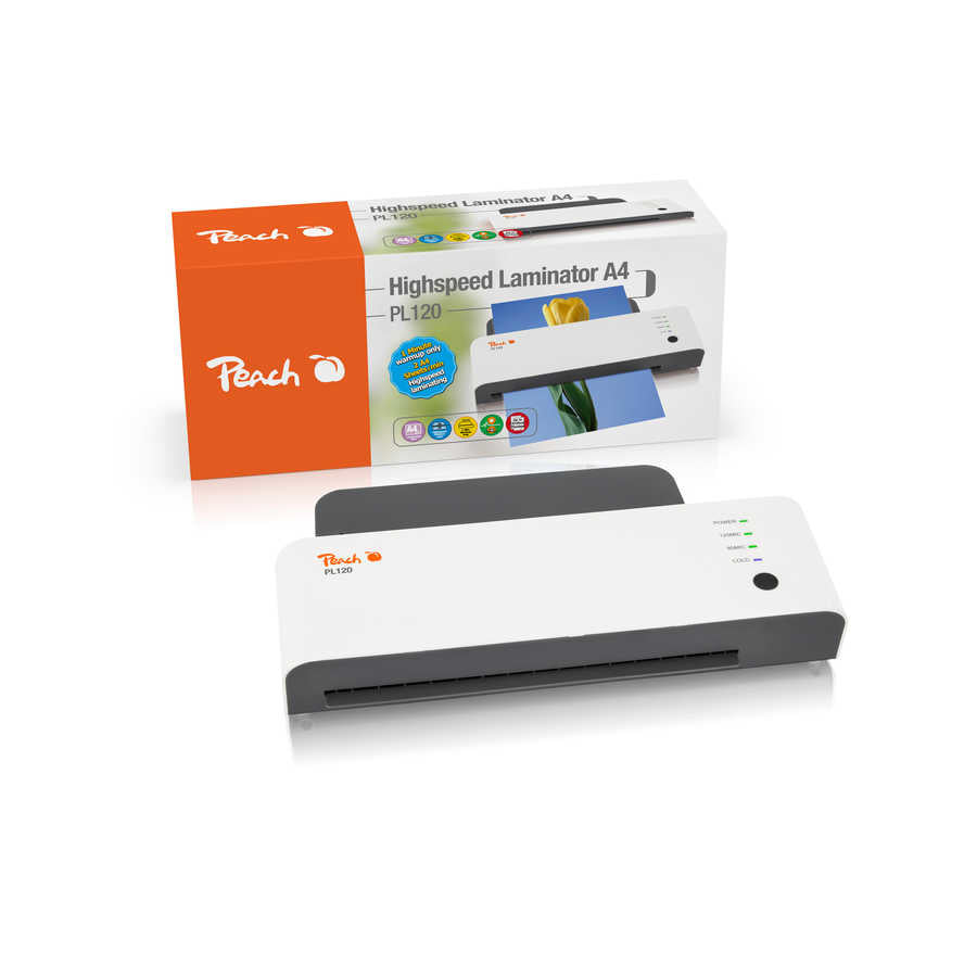 Peach PL120 Laminiergerät A4 – Heisslaminator, bis 125 µm, 2 Rollen, 600 mm/min, weiss