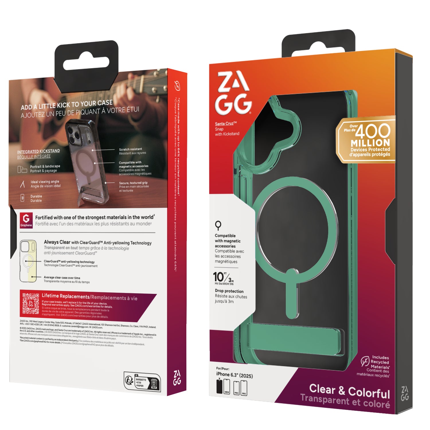 ZAGG Santa Cruz Snap Backcover – für Apple iPhone 17, MagSafe, mit Ständer, Graphen, Grün, bis 4 m Sturzsicher
