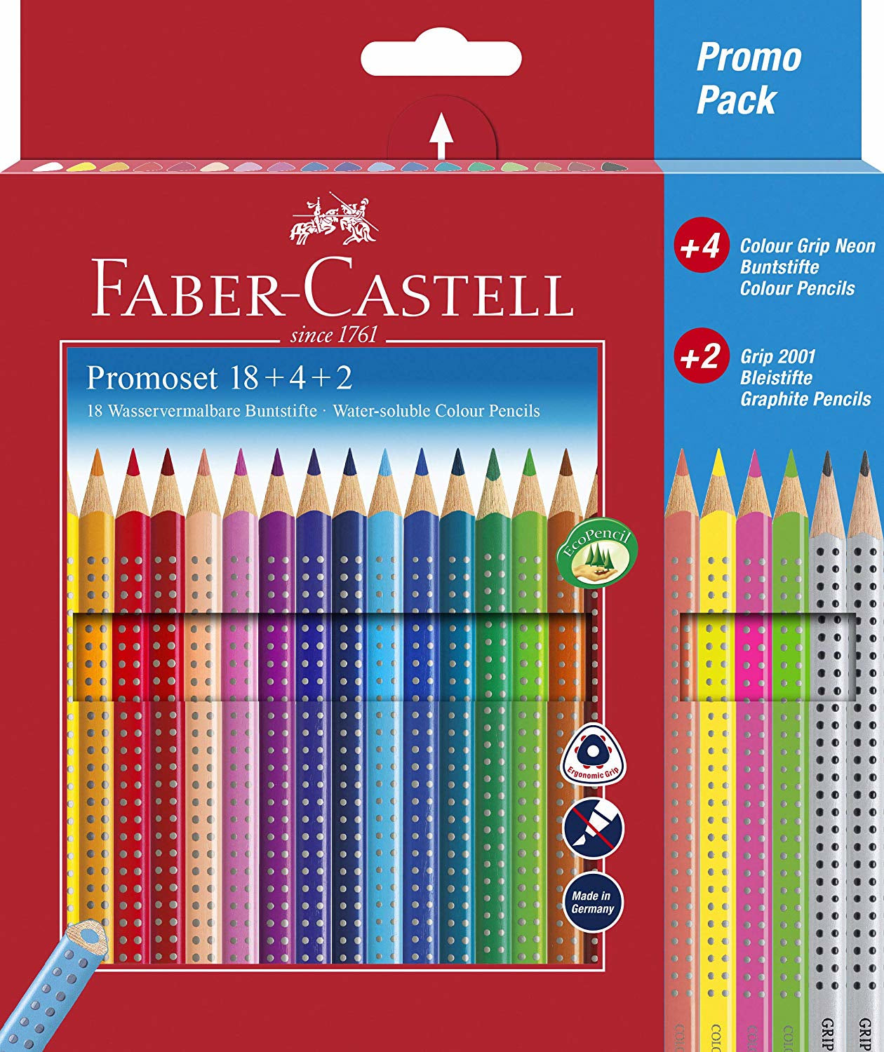 Faber-Castell Buntstifte Colour GRIP – Aquarell, Dreikant, Minen-Ø 3,0 mm, 24 Farben, in Kartonetui