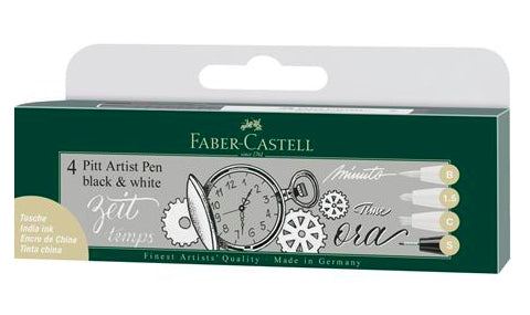 Faber-Castell PITT artist pen Pigment Marker – pigmentiert, wasserfest, permanent, schwarz, weiss