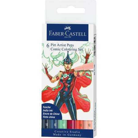 Faber-Castell Pitt Artist Pen Tuschemarker, wasserfest, 6 Stk.