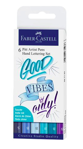 Faber-Castell Pitt Artist Pen Lettering Blautöne Fineliner – 6er-Set – wasserfest