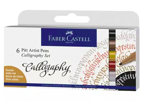 Faber-Castell Filzstifte Pitt Artist Pen Kalligraphie, Strichbreite 2,5 mm, wasserfest, 6 Farben
