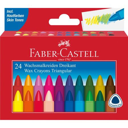 Faber-Castell Dreikant-Wachsmalkreiden farbig sortiert wasserfest – 24 Stück