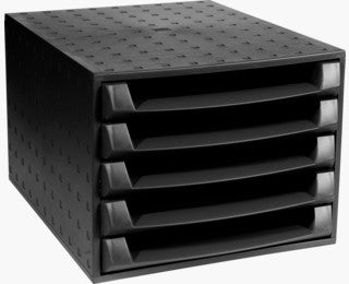Exacompta THE BOX Schubladenelement – 5 Schubladen, für A4+, schwarz, B 387 × H 218 × T 284 mm