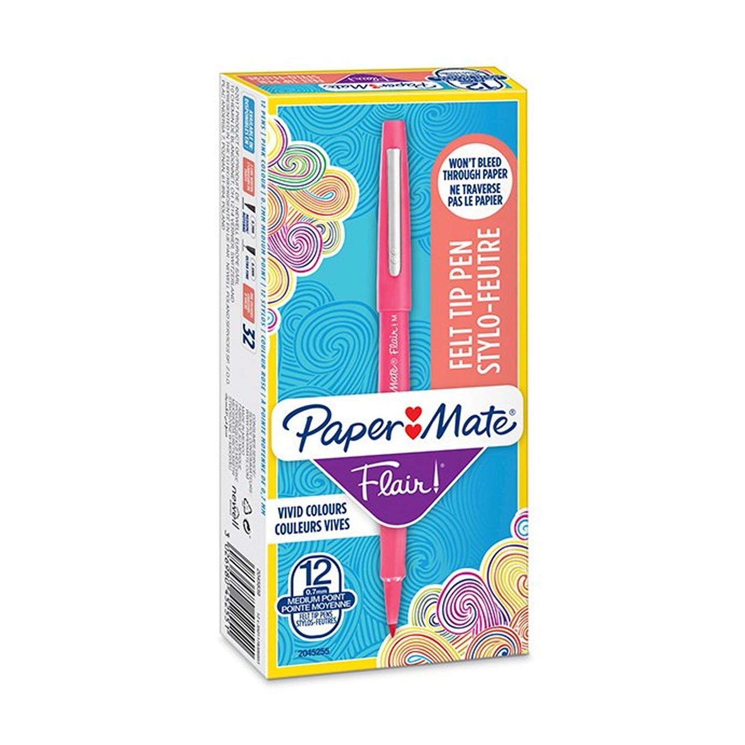 Papermate Flair Filzstift – Rundspitze, 1 mm, wasserbasiert, 12er Set