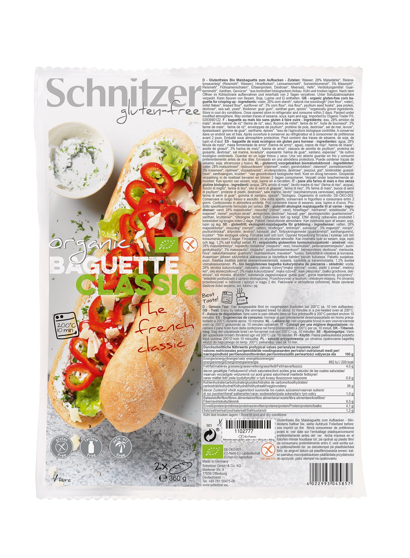 Schnitzer Bio Baguette Classic – glutenfrei – 2 × 180 g